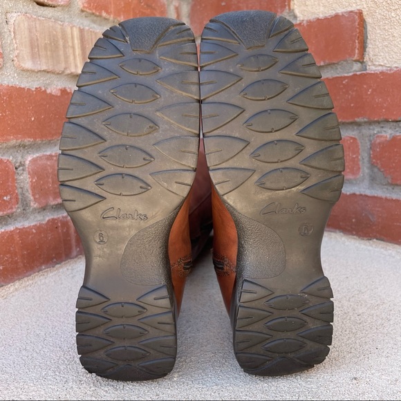 CLARKS •Tall Brown, Square Toe, Full Zip Leather Boots Sz 6 - Picture 9 of 11